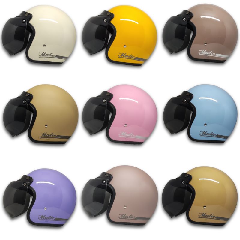 Helm Bogo Classic Retro Dewasa Polos Garis Full Leher SNI
