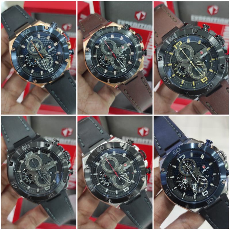 JAM TANGAN PRIA EXPEDITION E 6756 NEW E6756 TALI KULIT ORIGINAL GARANSI RESMI 1 TAHUN