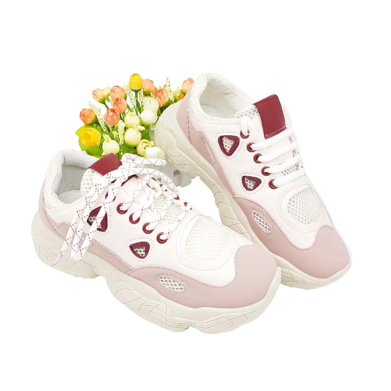 CUCI GUDANG!! Sepatu Sneakers Wanita untuk olahraga warna Putih Pink Sepatu running cewek Import Murah SP-005-1