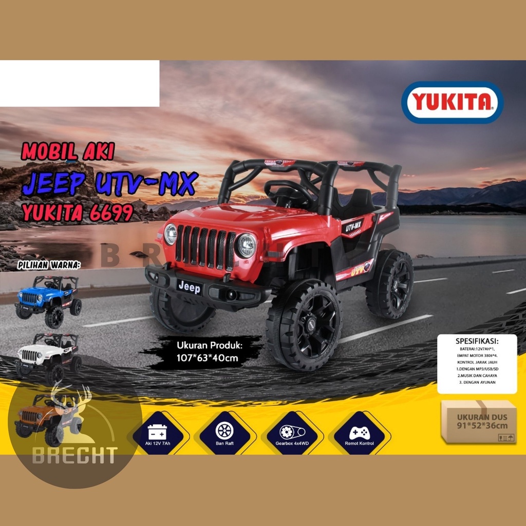 Mainan Anak Mobilan Aki Jeep Yukita UTV-MX 6699 Ban Eva