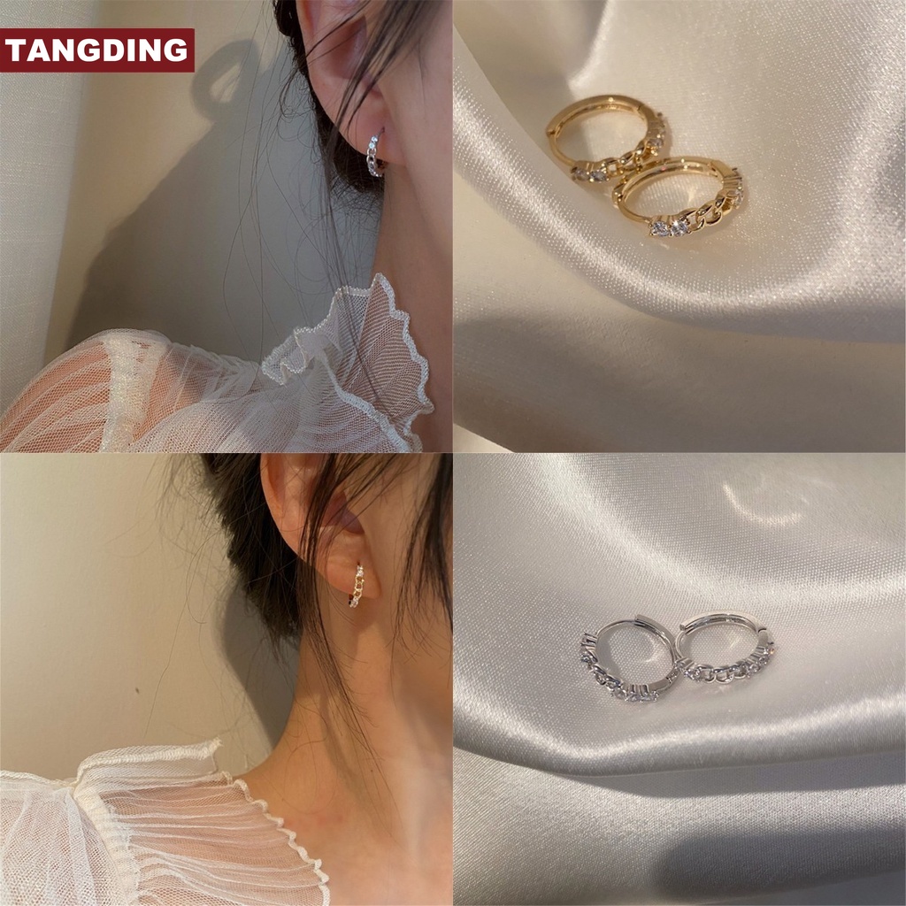 【COD Tangding】Korean Temperament Simple Design Sense of Chain Earstuds Diamond Earclasp French Earrings Fashion Jewelry