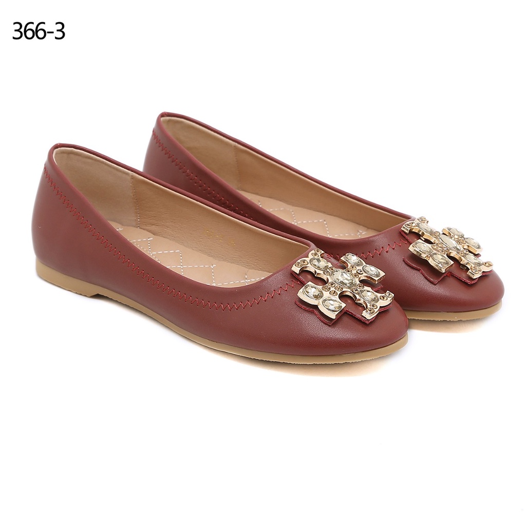 TB Everly Cap Toe Ballet Flats Leather Double T-Logo Embellished #366-3