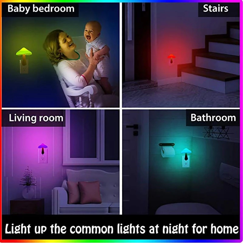 Mini Warna-Warni LED Lucu Jamur Dekorasi Kamar Tidur Lampu Malam Jamur Lampu Malam Lampu Dinding Rumah Anak Samping Tempat Tidur Hemat Energi Plug-in Powered