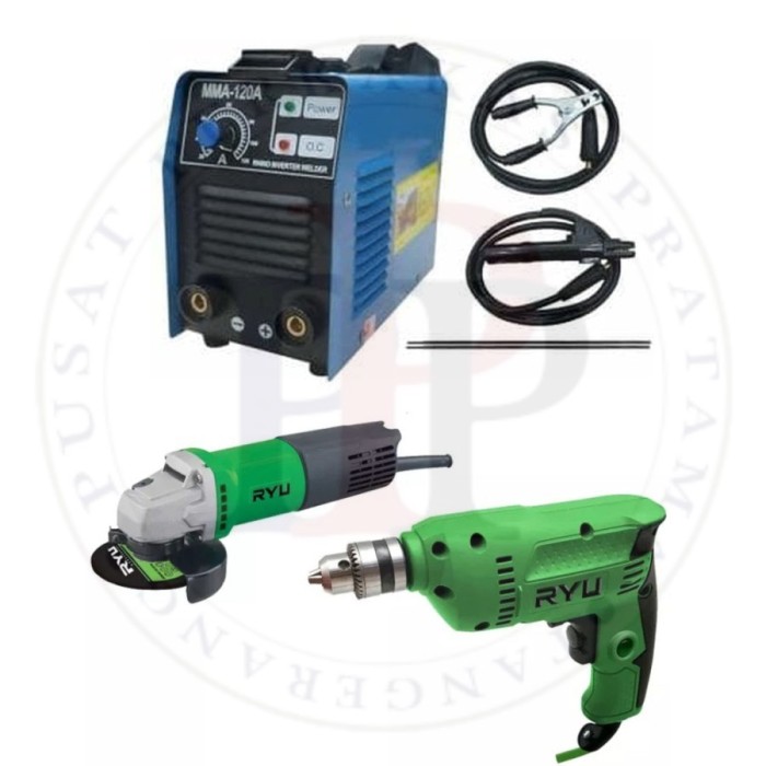 Paket Mesin Las Rhino 120A + Bor RYU 10 mm + Gerinda RYU 4 Inch