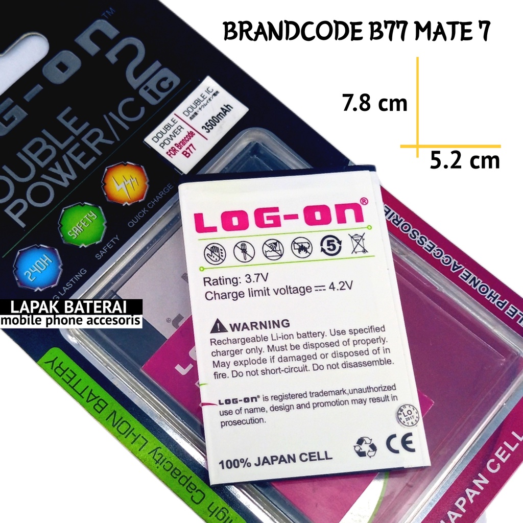 LOG - ON Baterai Brandcode B77 Mate 7 Double IC Protection Battery Batre
