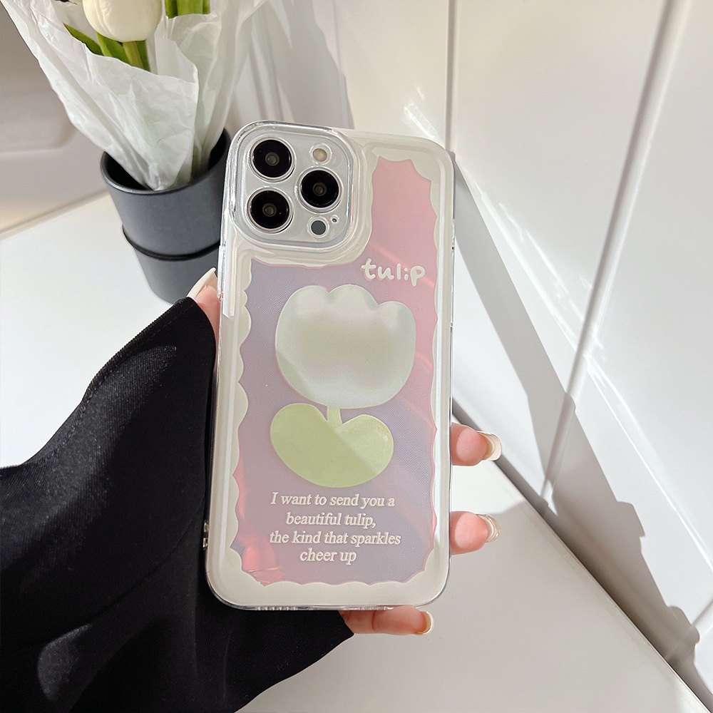 IPHONE Cover Casing Ponsel Film Hologram Tulip Transparan Musim Panas Untuk Iphone7 8 PLUS X XR XS 11 12 13 14 MINI PRO MAX SE 2020