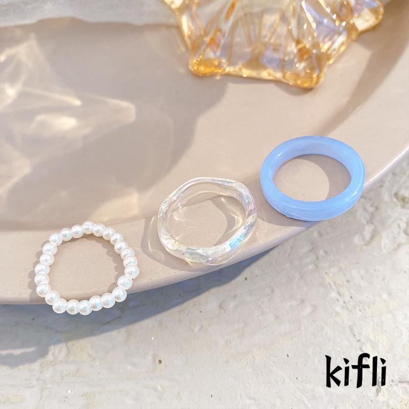 3pcs / Set Cincin Mutiara Resin Bahan Akrilik Untuk Wanita