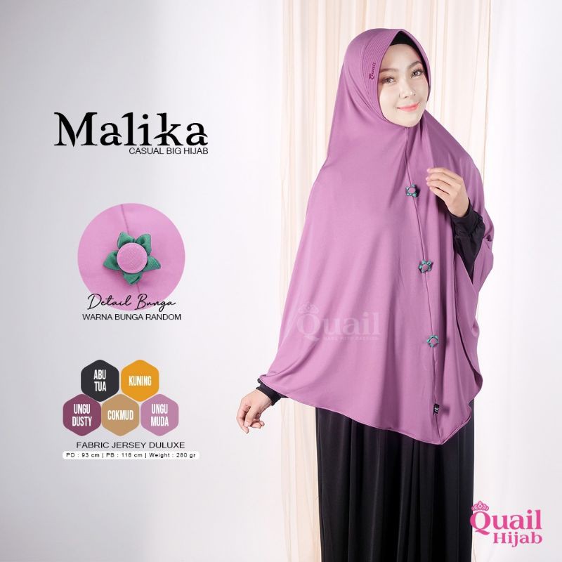 MALIKA ORIGINAL QUAIL HIJAB | Jilbab Jumbo Quail | Jilbab Bunga Quail | Jilbab Ungu Muda Quail