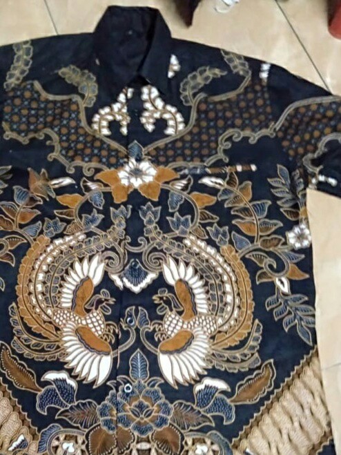 Kemeja Batik Pria Lengan Panjang Size M L Xl Xxl  Bswart Batik Hrb026 Kenongo Hem Panjang Padi