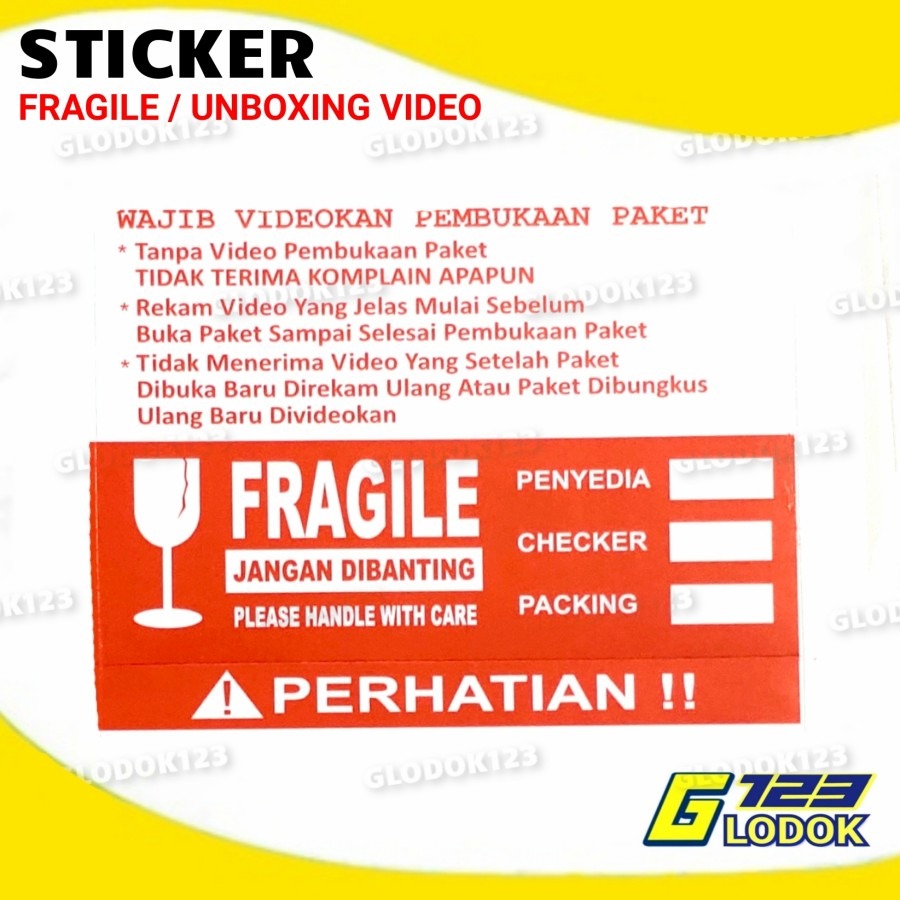 Stiker Label Video Unboxing Sticker Fragile Pecah Belah