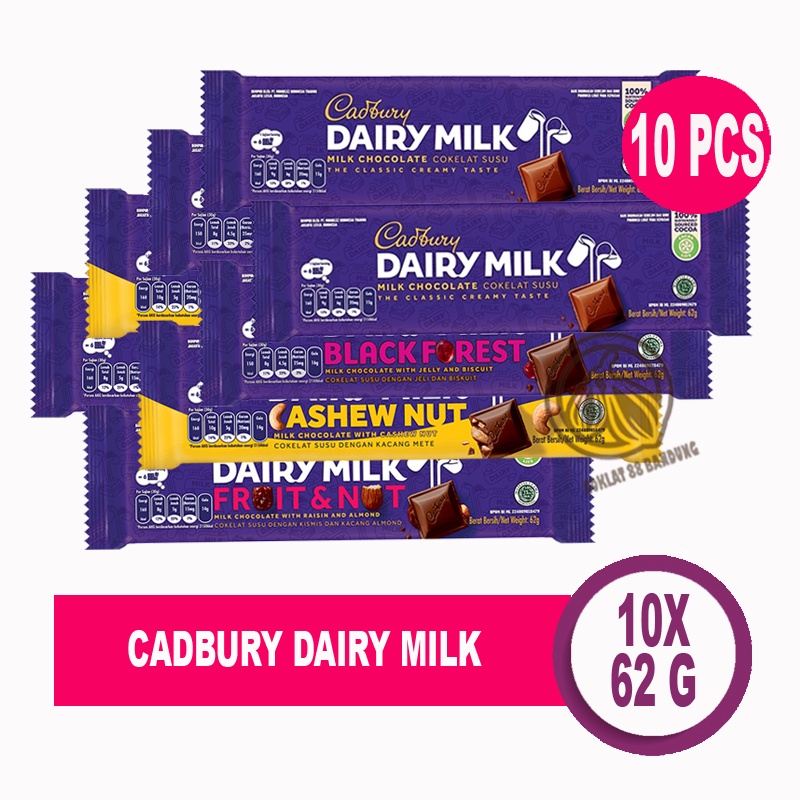 

CADBURY DAIRY MILK 62 GR/GRAM X 10 PCS, COKELAT CADBURY 62G/GR ISI 10PC