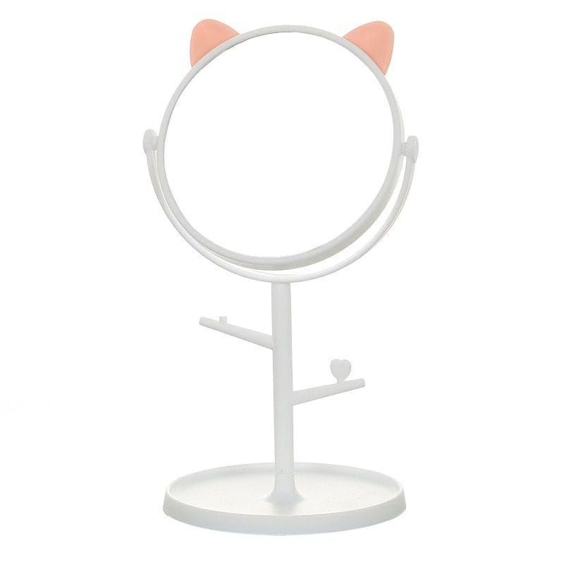 Kaca Make Up Bulat / Cermin Motif Telinga Panda , Kucing / Standing Mirror