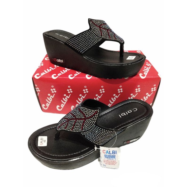 [ BEST SELLER CALBI ORI LOKAL ] SANDAL WEDGES CALBI | SANDAL WEDGES CEWEK | SANDAL JAPIT WEDGES CEWEK | SANDAL CEWEK WEDGES TERLARIS-Wedges Daun Silver J