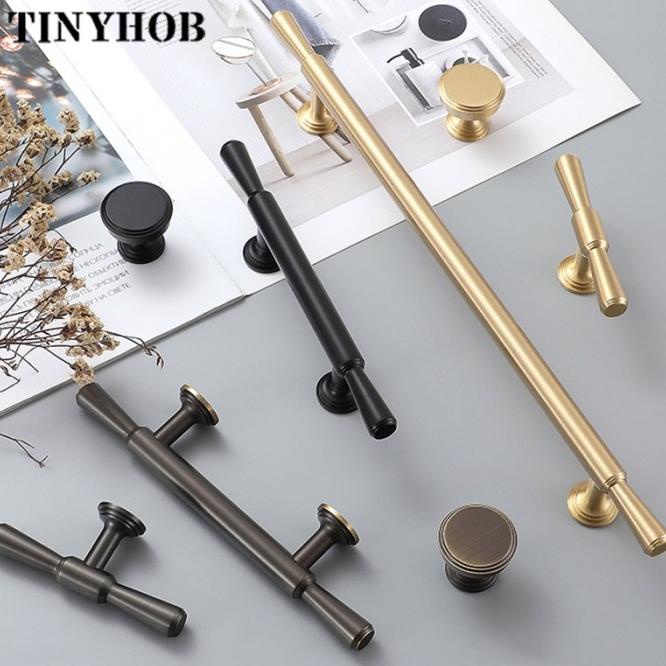 Handle/ Tarikan Pintu Lemari / Laci Bentuk T Bahan Kuningan Warna Emas