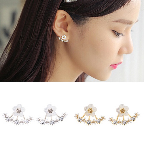 Hu Hu Hu Hu Hu Alat Bantu Pasang Kacamata♡ Anting Stud Desain Bunga Bahan Tembaga Gaya Korea Untuk Wanita