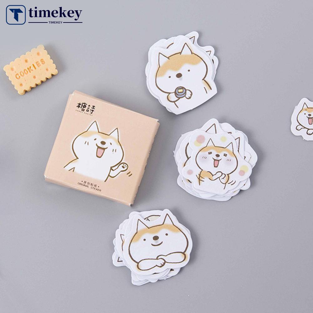 Timekey 45 Lembar / Box Stiker Motif Anjing Lucu Untuk Dekorasi Scrapbook / Diary / Album / Handphone A7K8