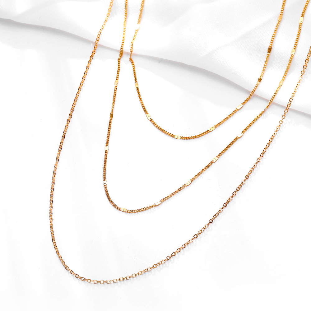 Kalung Rantai Multilayer Warna Emas Gaya Vintage Untuk Hadiah