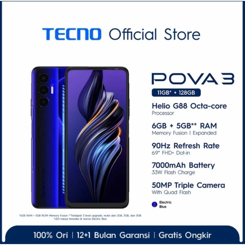 Handphone Tecno Pova 3 LED GAMING EDITION 6/128