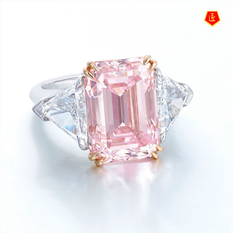 [Ready Stock]Elegant Fashion Square Pink Diamond Ring