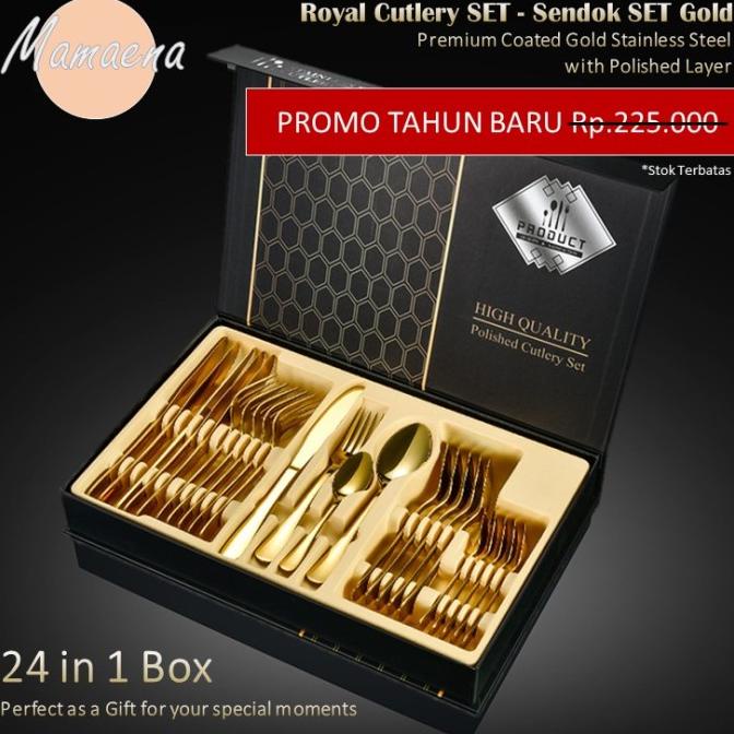 Sendok Makan Stainless Steel GOLD Garpu Pisau Korea CUTLERY SET 24 PCS masih banyak
