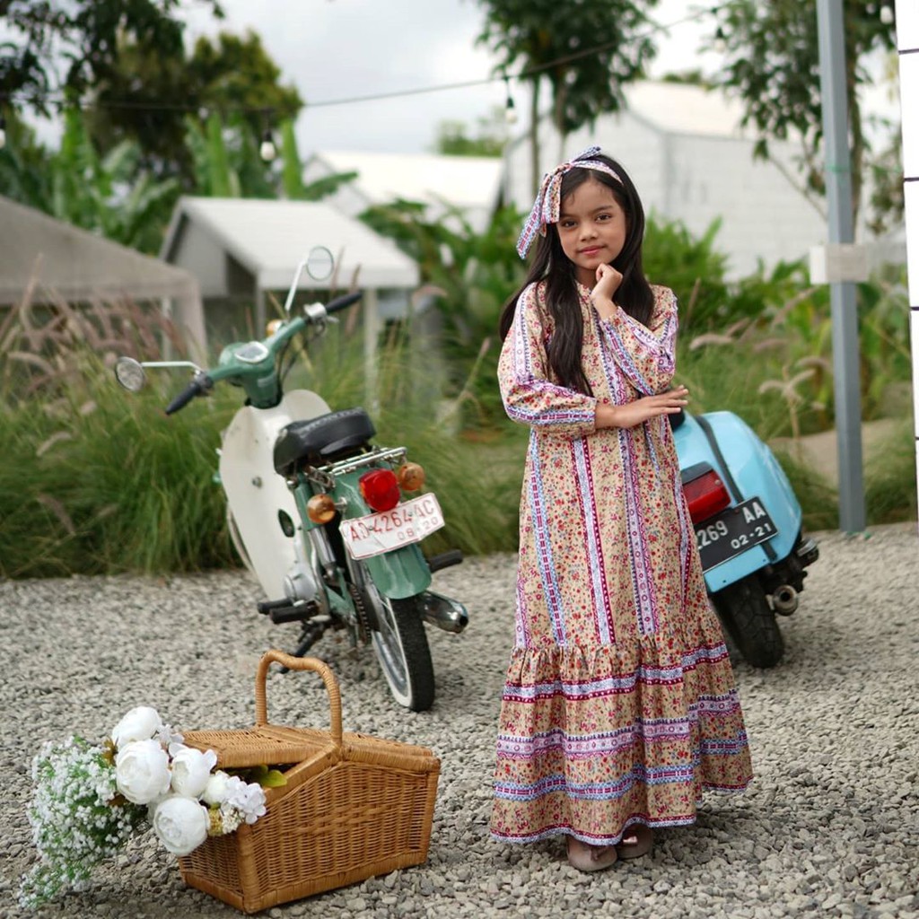 FLOWY FLOWERY GOLDEN BROWN GAMIS KATUN HAGIA INDONESIA