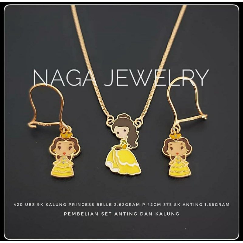 ANTING & KALUNG ANAK PRINCESS BELLE EMAS 8K & 9K