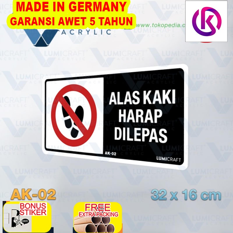 

Terlaris Sign "Alas Kaki Harap Dilepas" Acrylic 32 x 16 cm | AK-02