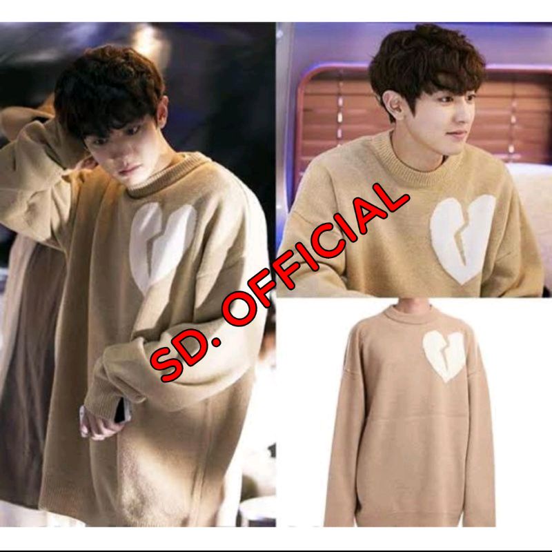 TERMURAH!! Sweater Basic EXO Chanyeol Love Putih Terbelah Bahan Fleece Tebal, Halus