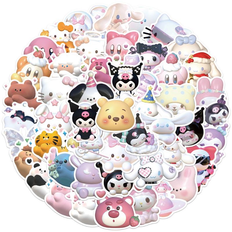 

[ Ready Stock ] Stickers / Stiker set kirby kuromi cinnamoroll pooh my melody lotso stitch pompompurin hello kitty puppy cat for journaling