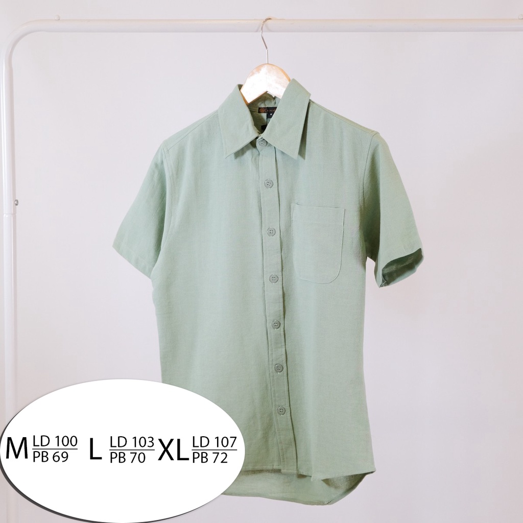 KEMEJA PRIA TERACOTA LENGAN PENDEK LINEN KREP  HEM POLOS PRIA PREMIUM HIJAU MINT BAJU KEMEJA KASUAL PRIA POLOS KANCING POLOS MEWAH