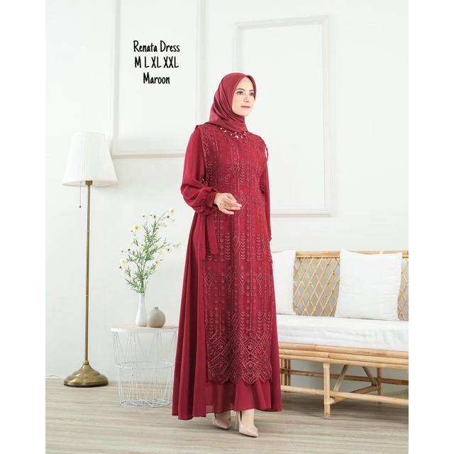 Permata Olshop / Renata Dress / Kebaya Gamis Modern Kondangan / Kebaya Pesta / Kebaya Bridesmaid / Gamis Modern / Gamis Brukat / Gamis Kebaya Kekinian