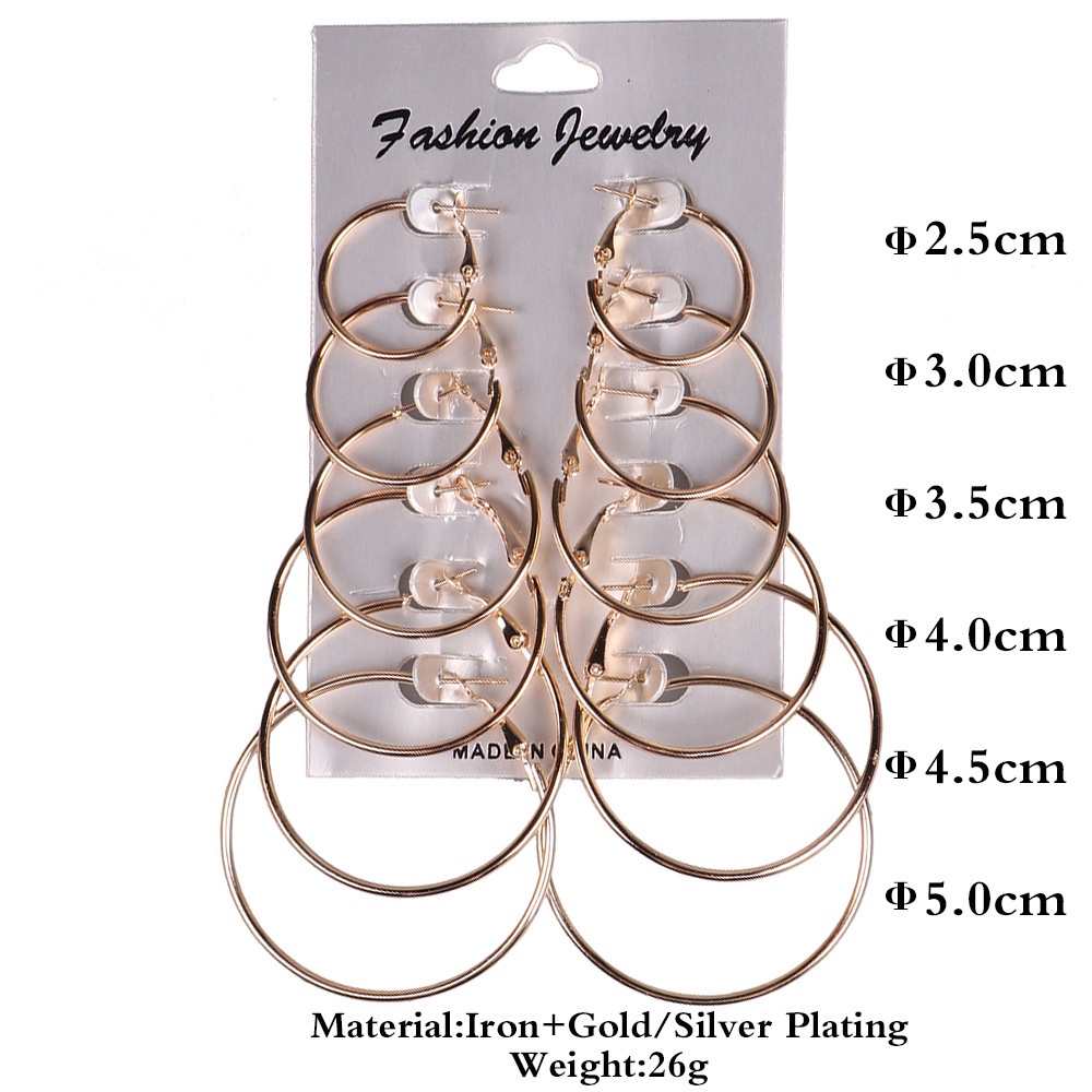 6Pasang/Set Anting Hoop/Bulat Ukuran Kecil Ke Besar Fashion Wanita Korea Aksesoris Murah