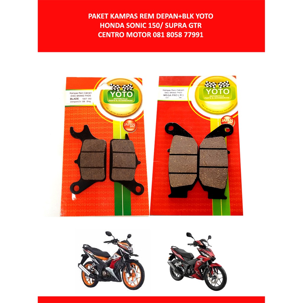 KAMPAS REM SONIC/SUPRA GTR YOTO PAKET REM DEPAN+BELAKANG