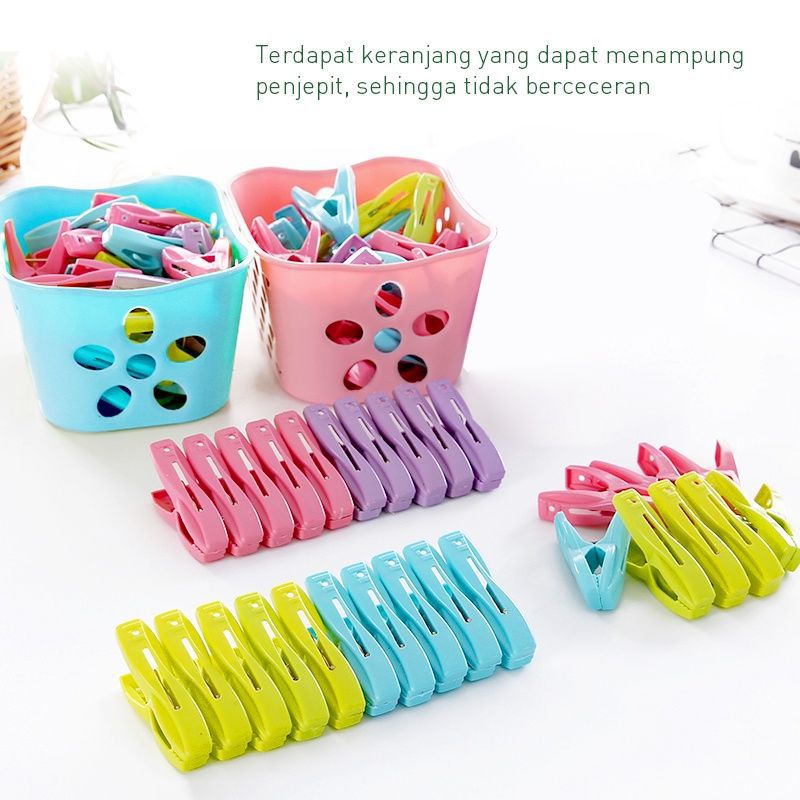 MJ88 30Pcs Jepitan Baju Jemuran Plus Keranjang Clothespin Socks Clip Super Murah