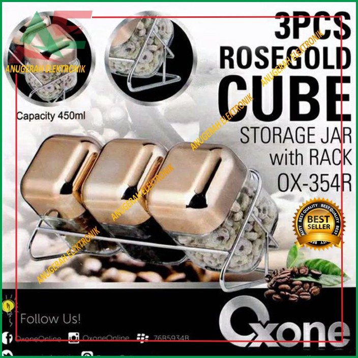 Storage Glass Jar 3pc OXONE OX 354R Rosegold Cube OX354R toples kaca