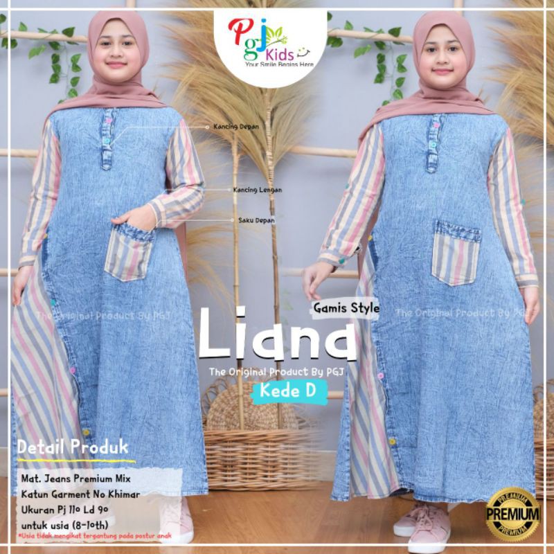 LIANA DRESS ANAK MUSLIMAH JEANS BY PGJ KIDS BTC