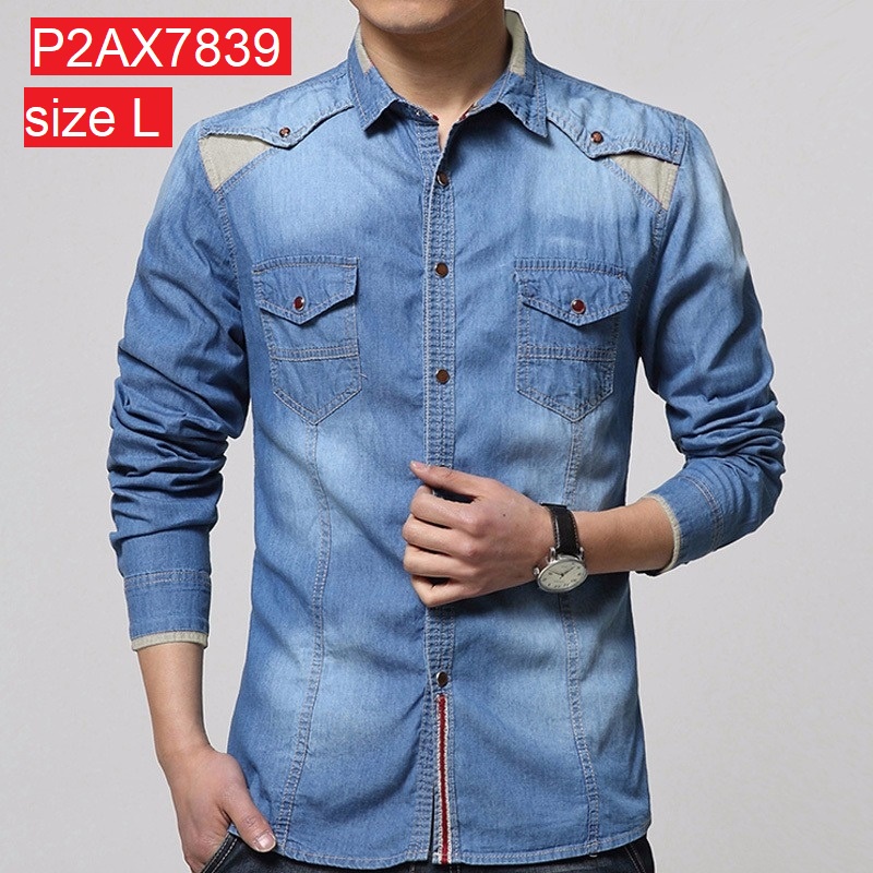 (ada realpic) P2AX7839 Jeans Wash Size L 99.000 Kemeja pria lengan panjang bahan JEANS  WASH ORI. Ld