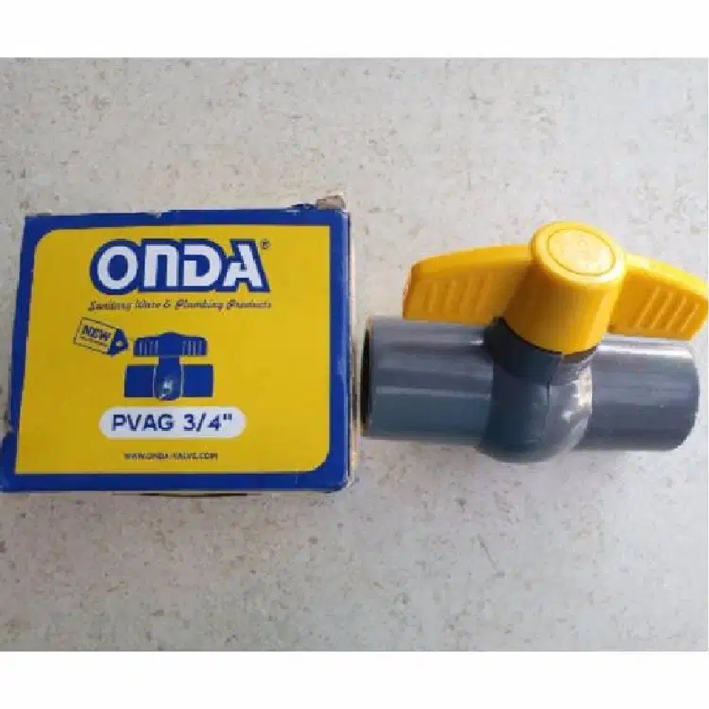 ONDA PVAG Sambungan Drat PVC Valve Katup Keran / Stop Kran Drat Dalam 1/2&quot; 3/4&quot;