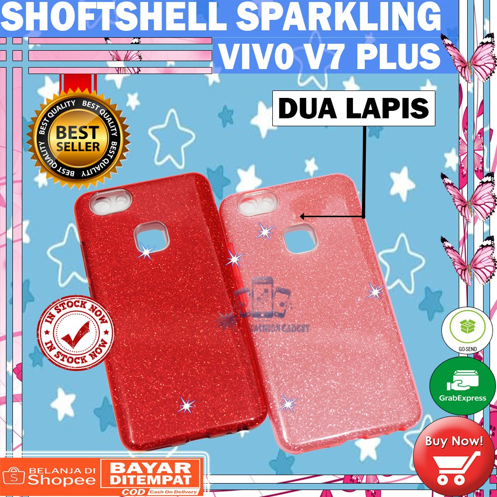 (Warna Acak Pink / Red) Silikon Vivo V7 Plus Ultrathin Vivo Vivo V7 Plus Case Sparkling Blink Blink Case Gliter Soft Case Jelly Case Silicone Casing Kesing Kasing Sarung Hp Vivo V7+