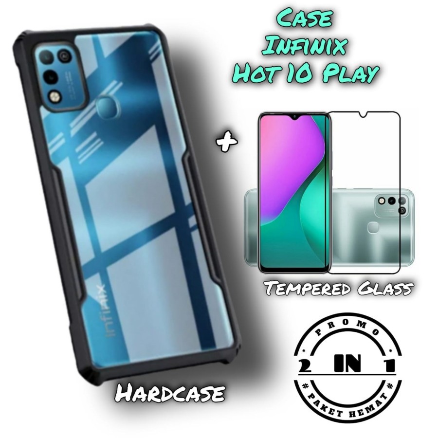 Hard Case Infinix Hot 11 Play / Infinix Hot 10 Play Paket 2in1 Case Fusion Transparant Free Tempered Glass Layar Screen Protector Handphone