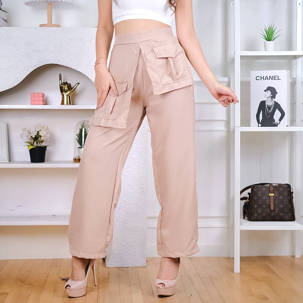 BEFAST - ZEC Celana Panjang EMJUYA / ⭐️PREMIUM SAKURA⭐️ Bess Palazo Pocket Pants / Celana Kekiniaan Remaja Wanita / Celana Selebgram Trendy / Celana Polos Casual / Keluaran Terbaru 2022 / Celana Hits 2022