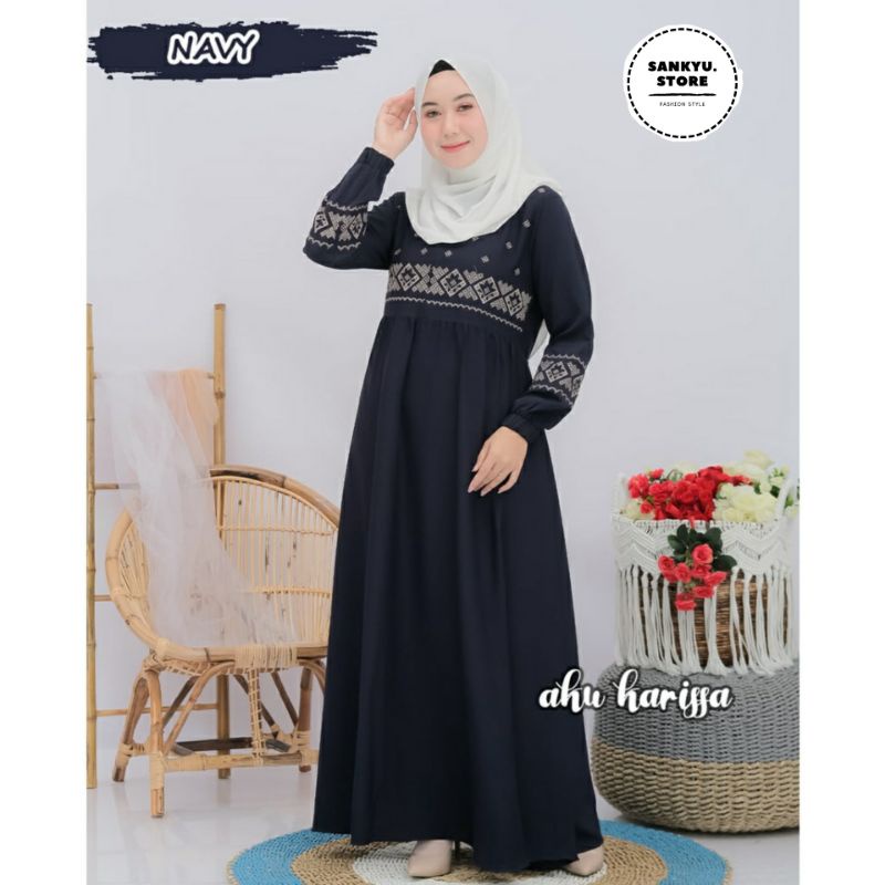 Dzifa Dress Bordir Original Gamis Ity Crepe Polos Abaya Murah Syar'i Model Aku Karissa Fashion Baju 
