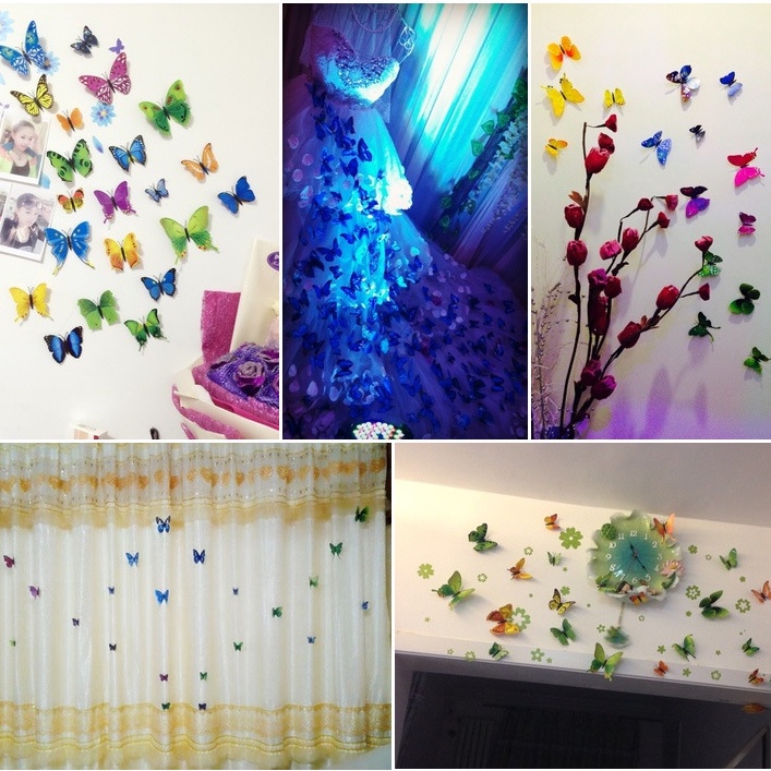 [ 3D double layer PVC Color simulation butterfly decoration For home living room  wedding  Children's Bedroom ]