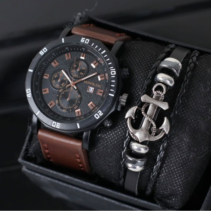 MONTBLANC Jam Tangan Pria Analog Leather Strap 47mm