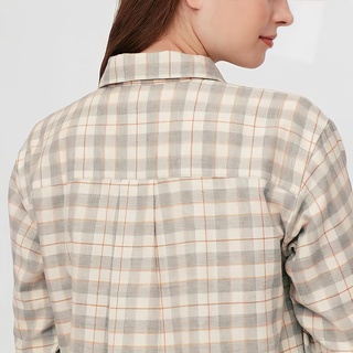 Jual Uniqlo Women Flannel Shirt Plaid Grey Cut Label kemeja kotak kotak