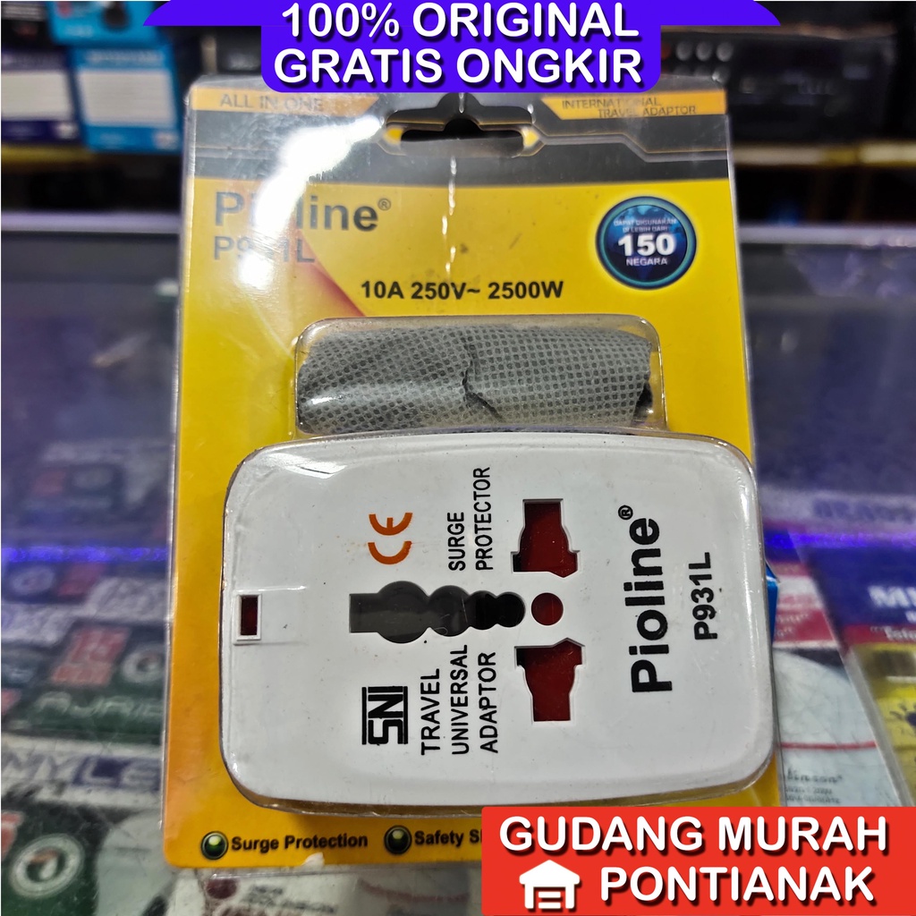 Pioline Universal Travel Adaptor Multi International P931L Penyambung colokan Serbaguna steker cok kaki tiga 3 atau gepeng