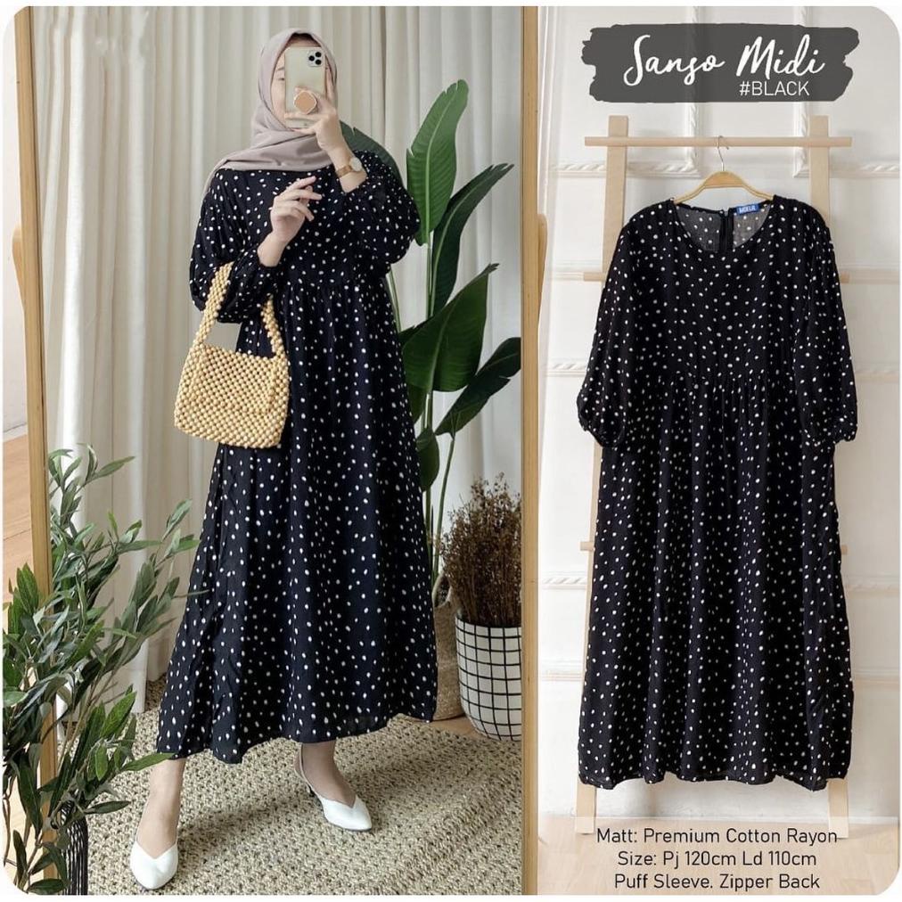 Il - Sanso Polkadot Midi Dress Muslim | Tunik Polos Bintik Wanita Muslim