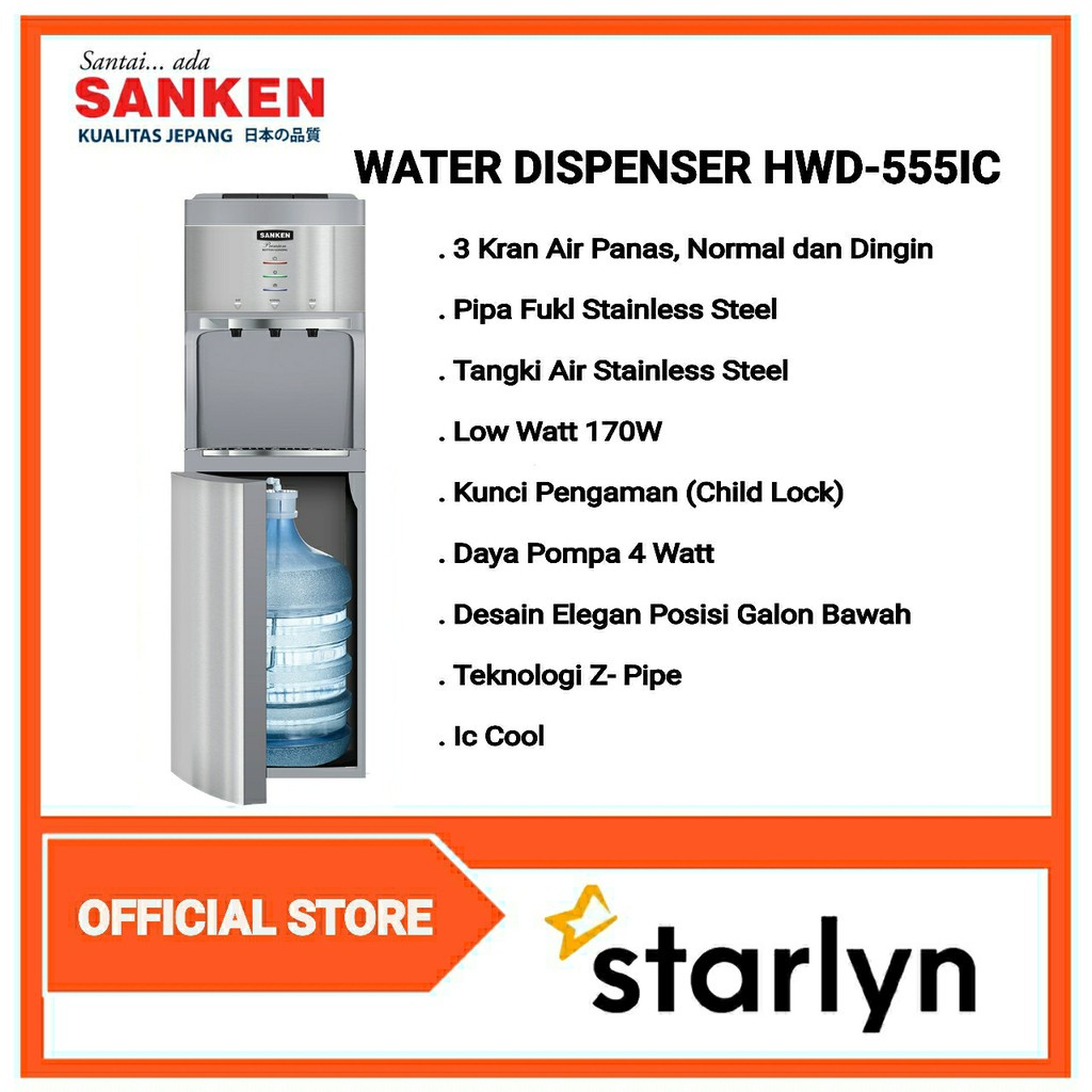 SANKEN Dispenser Galon Bawah Low Watt HWD-C555IC-PACKING KAYU