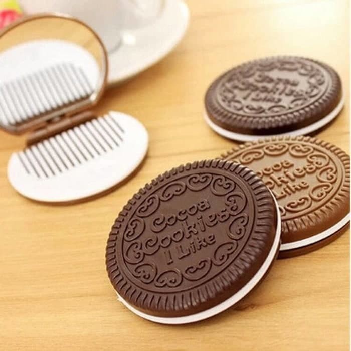 KACA RIAS MINI DENGAN SISIR CERMIN BISCUIT OREO CERMIN SAKU KACA SAKU