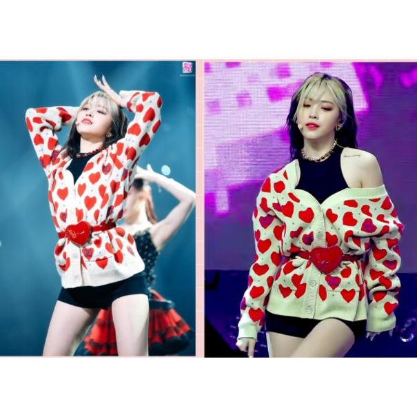 Ryujin itzy red heart cardigan knit